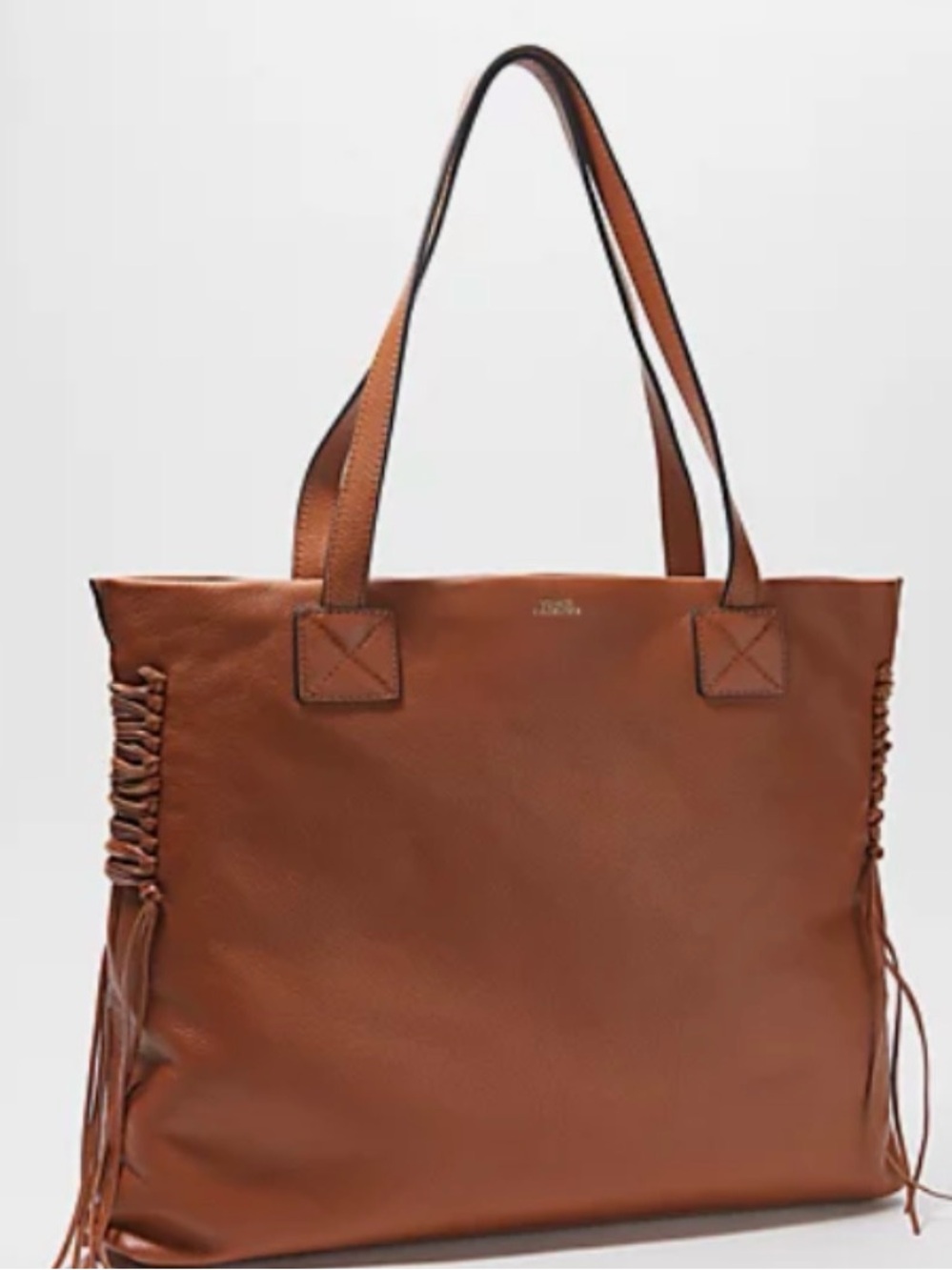 Vince Camuto Cognac Brown Pebble Leather Fringe Tote